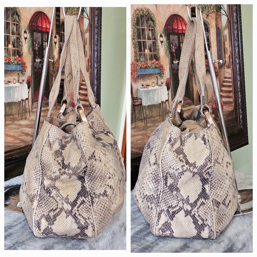 MICHAEL KORS Fulton Python Embossed Leather Shoulder Bag $499 - Picture 4 of 7